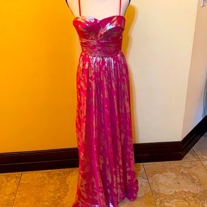 Aidan mattox fustian with silver print long dress
